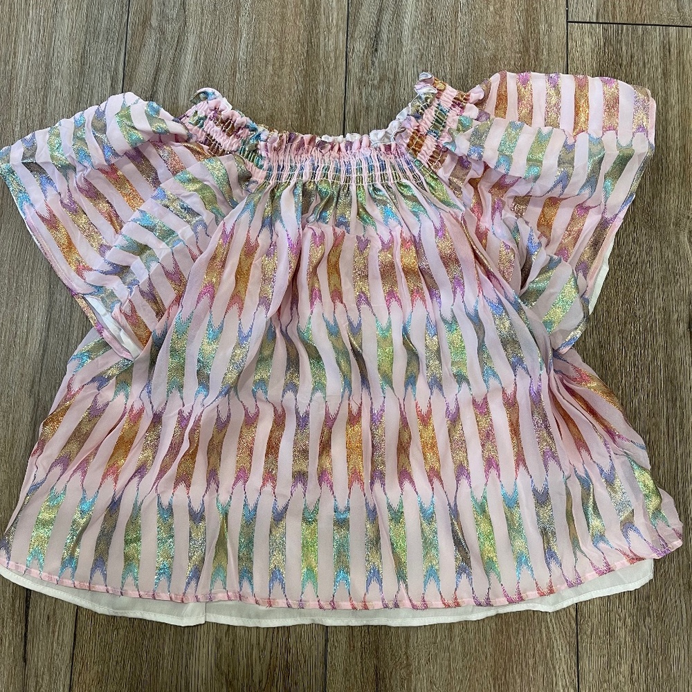 Delfi Collective - Off-The-Shoulder Multi-color Silk Blouse - Size L - NWT
